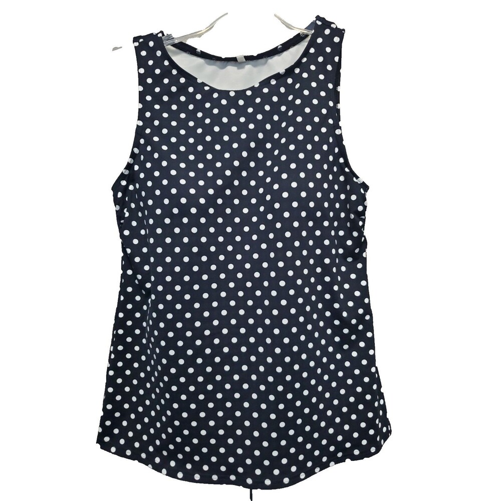 Lands' End Navy Polka Dot High Neck Tankini Swim Top Size 8